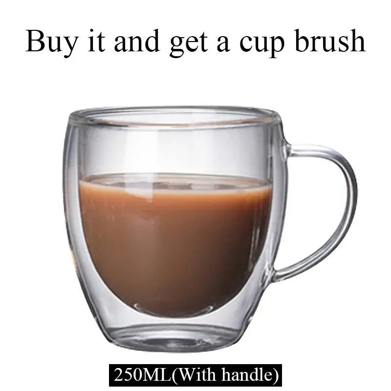 Modern clear double wall borosilicate glass mug kitchen coffee cup