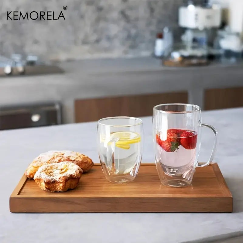 Modern clear double wall glass coffee mug set kitchen drinkware