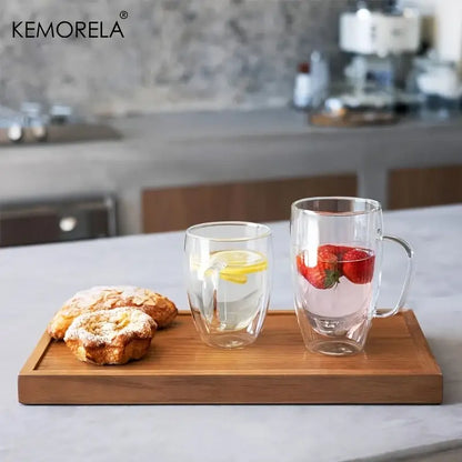 Modern clear double wall glass coffee mug set kitchen drinkware