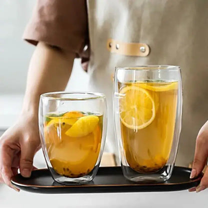 Modern clear double wall glass cup set dining room tumblers