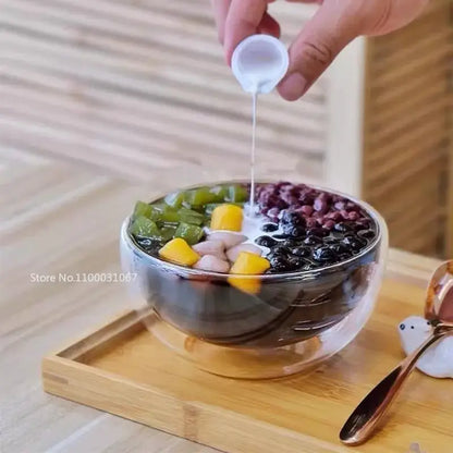 Modern clear double wall glass salad bowl kitchen container