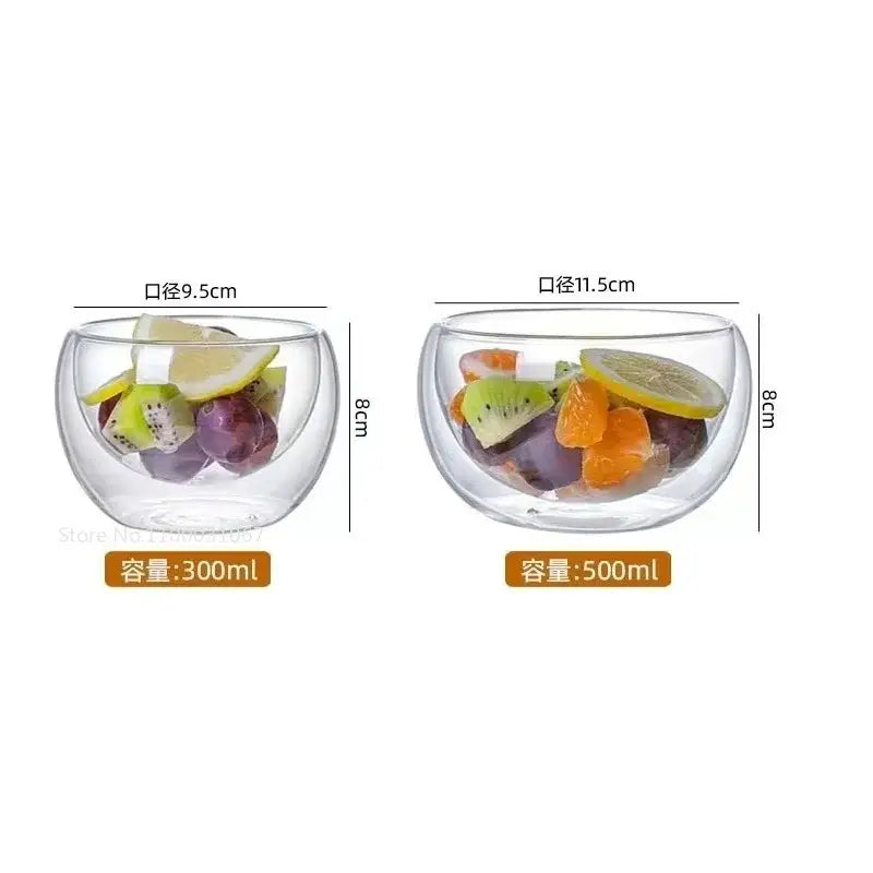 Modern clear double wall glass salad bowl kitchen container