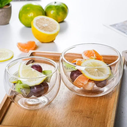 Modern clear double wall glass salad bowl kitchen container