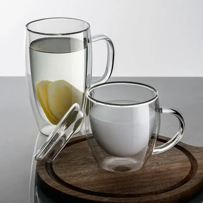 Modern clear double wall tumbler set with bamboo lids for dining room