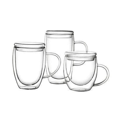 Modern clear double wall tumbler set with bamboo lids for dining room