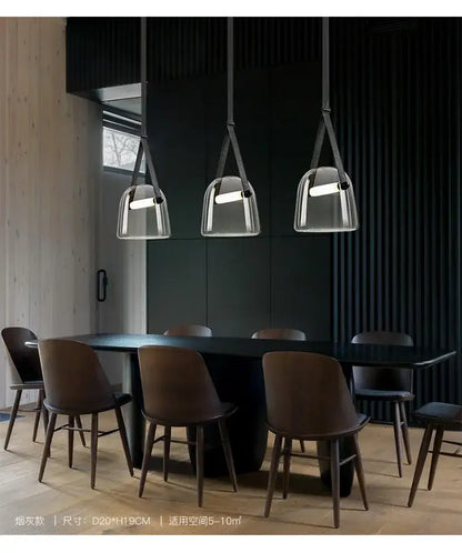 Modern clear glass and black leather pendant light fixture kitchen