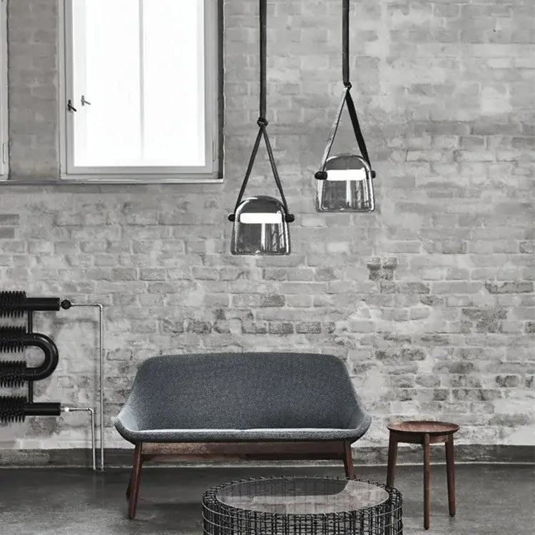 Modern clear glass and black leather pendant light fixture kitchen
