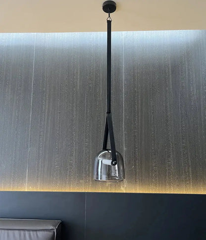 Modern clear glass and black leather pendant light fixture kitchen