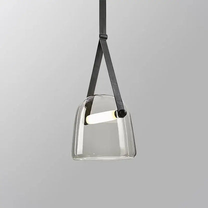 Modern clear glass and black leather pendant light fixture kitchen