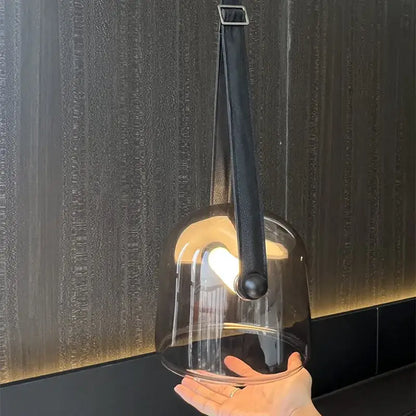 Modern clear glass and black leather pendant light fixture kitchen