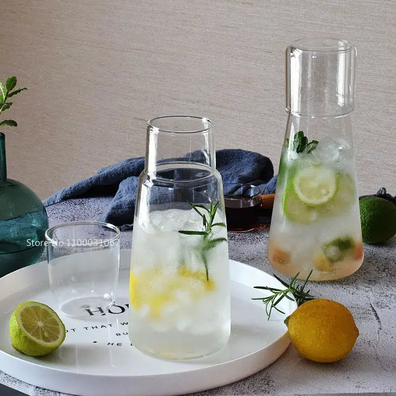 Modern clear glass bedside water carafe set with cup for bedroom