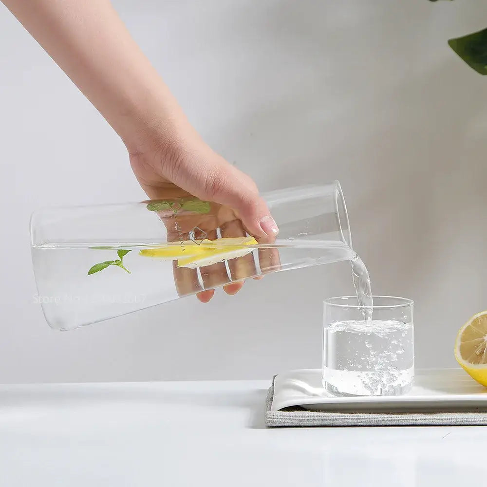 Modern clear glass bedside water carafe set with cup for bedroom