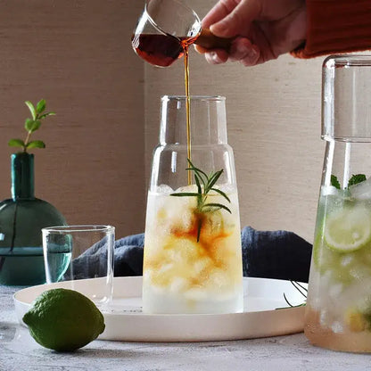 Modern clear glass bedside water carafe set with cup for bedroom