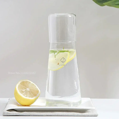 Modern clear glass bedside water carafe set with cup for bedroom