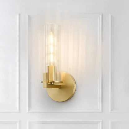 DecorBites™ Modern Clear Glass Brass Wall Sconce with Cylinder Design - Perfect for Bedside Lighting