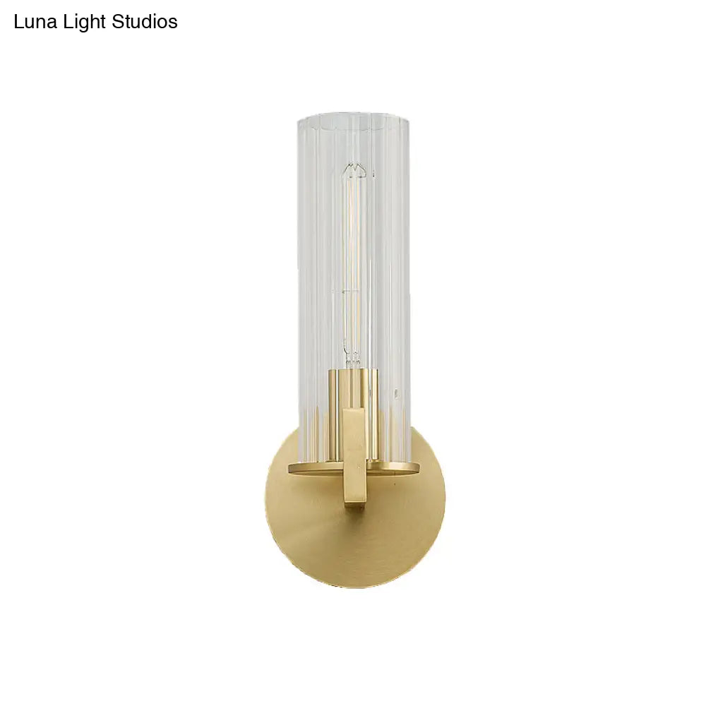 DecorBites™ Modern Clear Glass Brass Wall Sconce with Cylinder Design - Perfect for Bedside Lighting