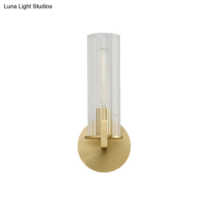 DecorBites™ Modern Clear Glass Brass Wall Sconce with Cylinder Design - Perfect for Bedside Lighting