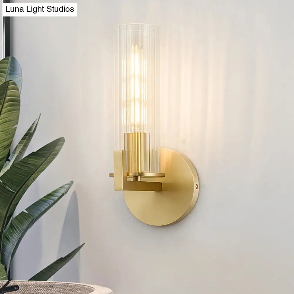 DecorBites™ Modern Clear Glass Brass Wall Sconce with Cylinder Design - Perfect for Bedside Lighting