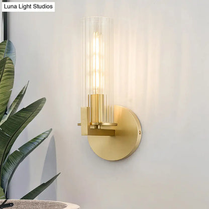 DecorBites™ Modern Clear Glass Brass Wall Sconce with Cylinder Design - Perfect for Bedside Lighting