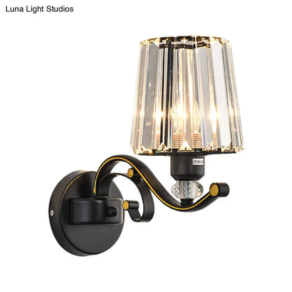 DecorBites™ Modern Clear Glass Conic Wall Lamp - 1/2-Bulb Black Sconce Lighting with Crystal Decor