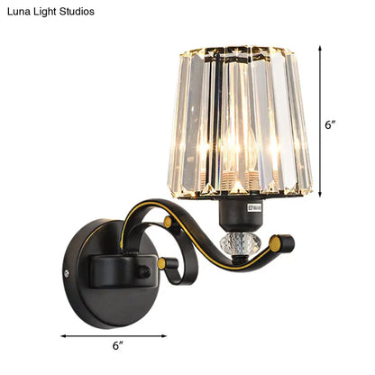 DecorBites™ Modern Clear Glass Conic Wall Lamp - 1/2-Bulb Black Sconce Lighting with Crystal Decor