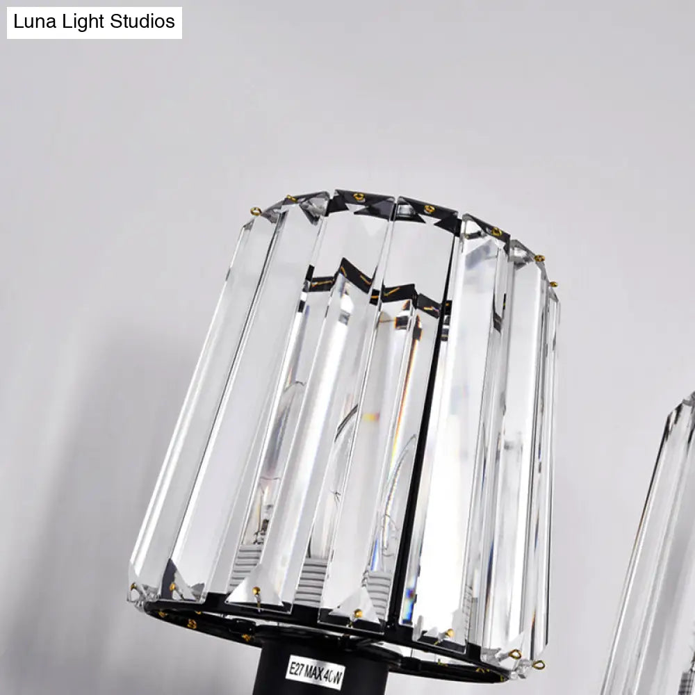 DecorBites™ Modern Clear Glass Conic Wall Lamp - 1/2-Bulb Black Sconce Lighting with Crystal Decor