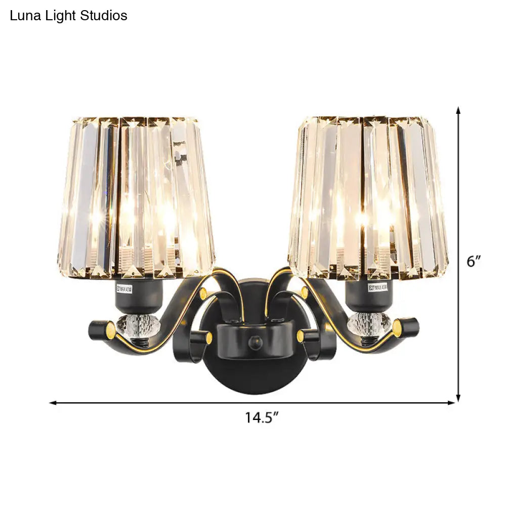 DecorBites™ Modern Clear Glass Conic Wall Lamp - 1/2-Bulb Black Sconce Lighting with Crystal Decor