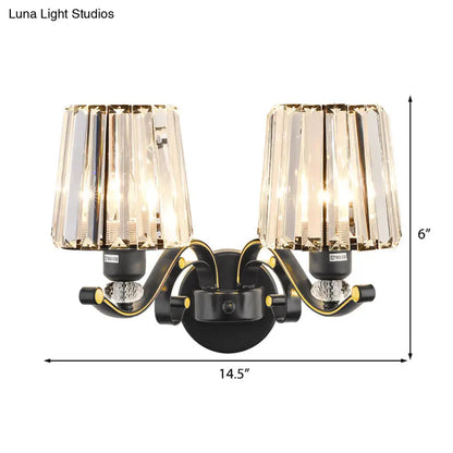 DecorBites™ Modern Clear Glass Conic Wall Lamp - 1/2-Bulb Black Sconce Lighting with Crystal Decor