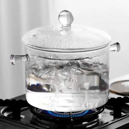 Modern clear glass cooking pot with silver handles kitchen cookware