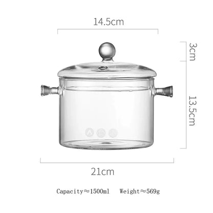 Modern clear glass cooking pot with silver handles kitchen cookware