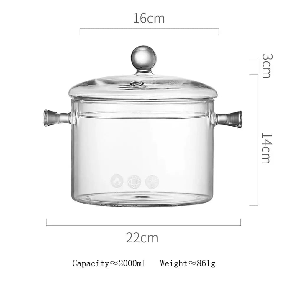 Modern clear glass cooking pot with silver handles kitchen cookware