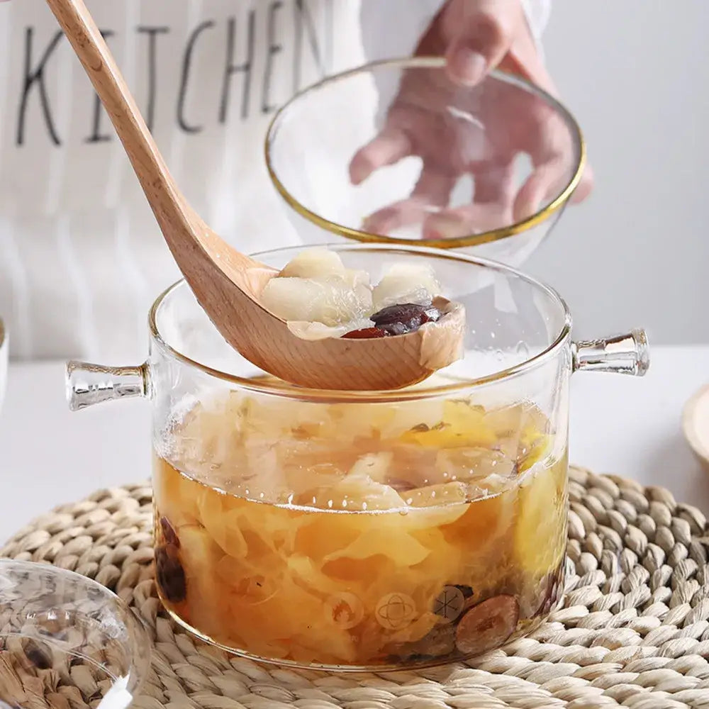 Modern clear glass cooking pot with silver handles kitchen cookware