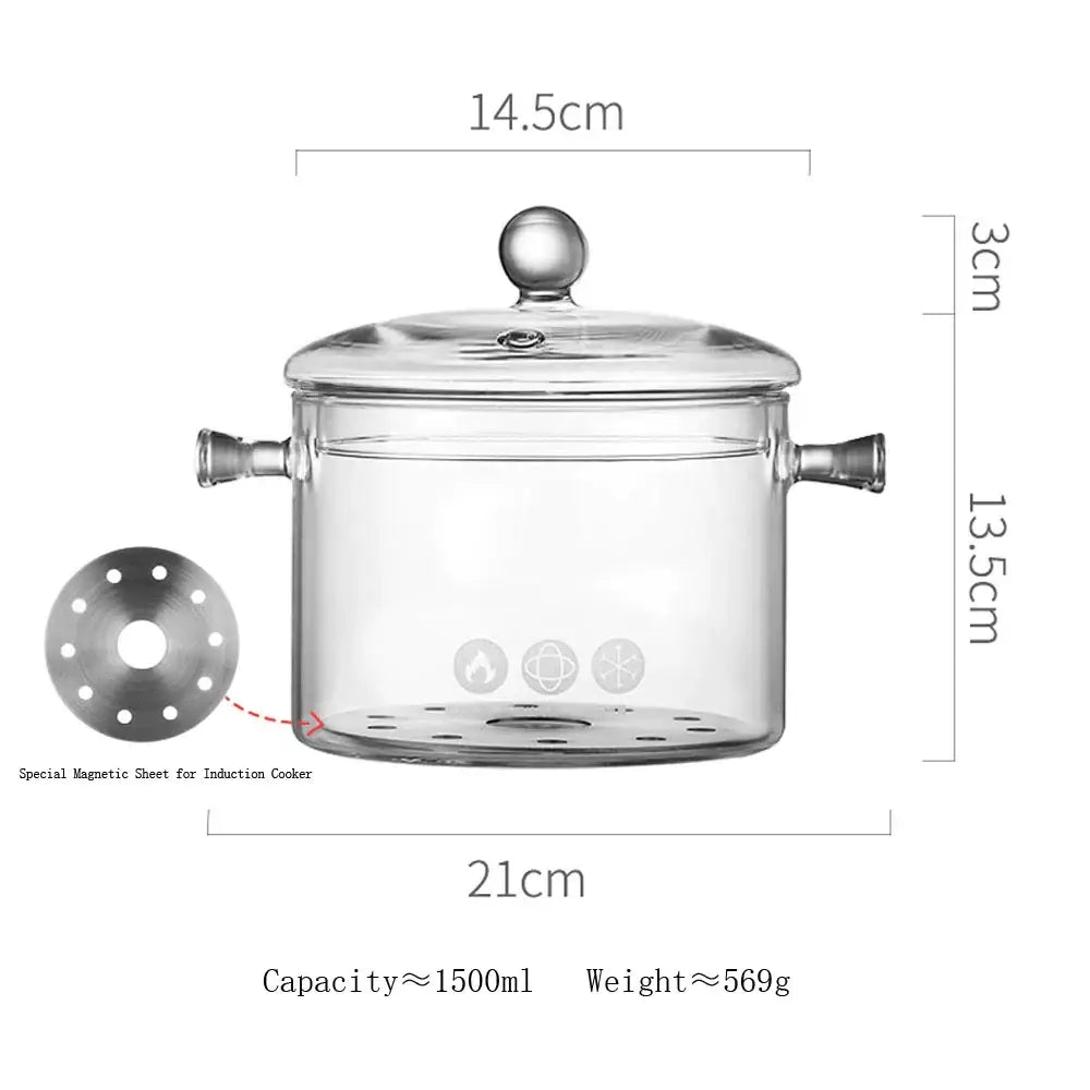 Modern clear glass cooking pot with silver handles kitchen cookware
