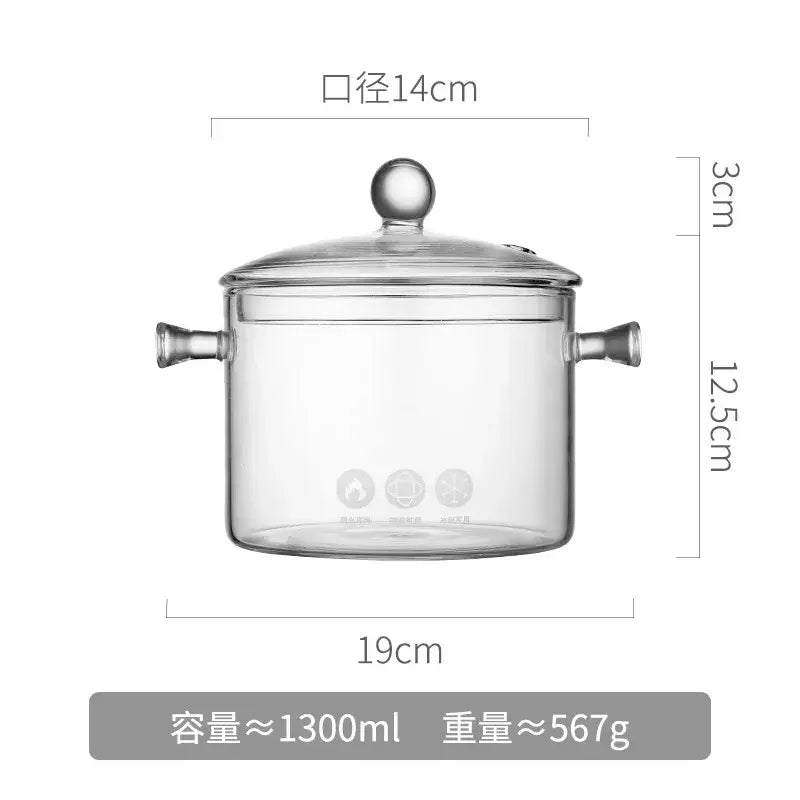 Modern clear glass cooking pot with silver handles kitchen cookware