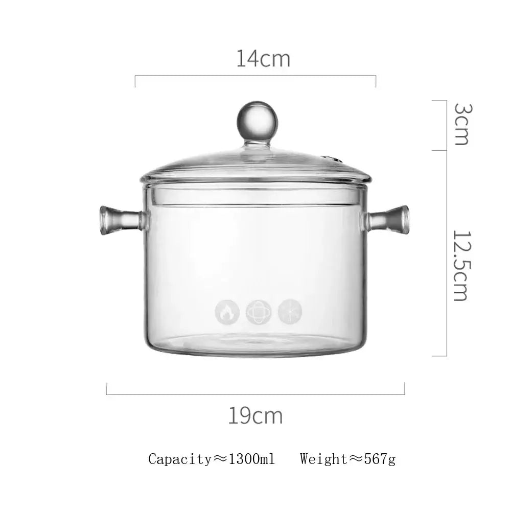 Modern clear glass cooking pot with silver handles kitchen cookware