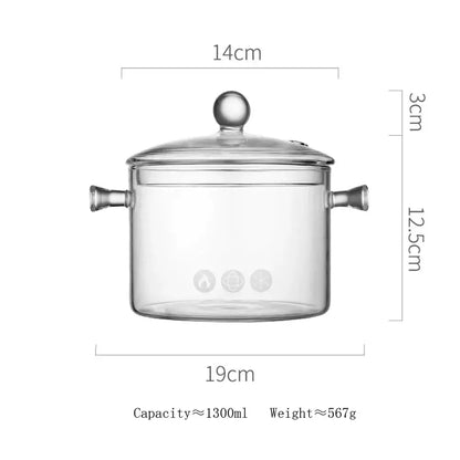 Modern clear glass cooking pot with silver handles kitchen cookware