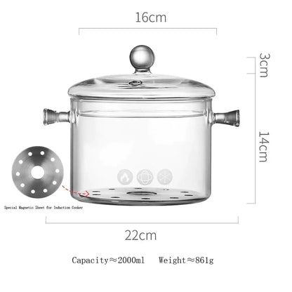 Modern clear glass cooking pot with silver handles kitchen cookware
