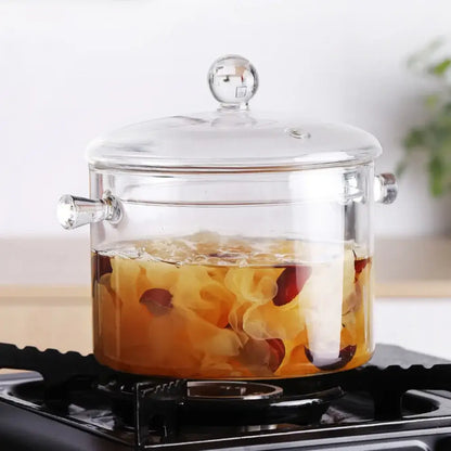 Modern clear glass cooking pot with silver handles kitchen cookware