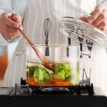 Modern clear glass cooking pot with silver handles kitchen cookware