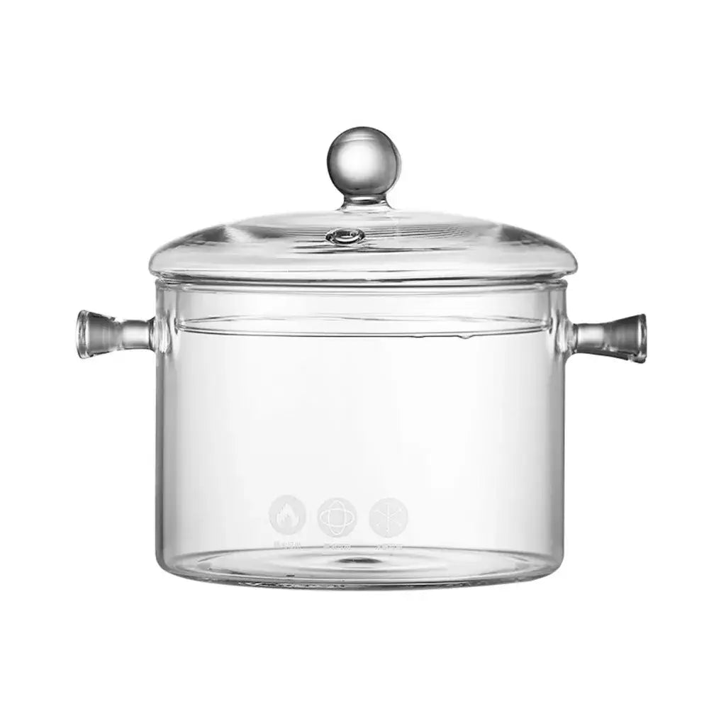 Modern clear glass cooking pot with silver handles kitchen cookware