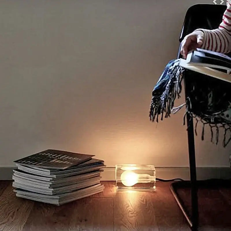 Modern clear glass cube led table lamp bedroom nightlight