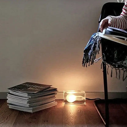 Modern clear glass cube led table lamp bedroom nightlight