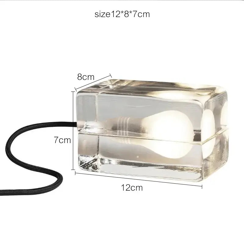 Modern clear glass cube led table lamp bedroom nightlight