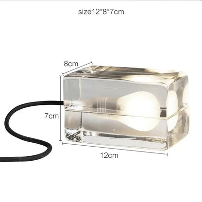 Modern clear glass cube led table lamp bedroom nightlight