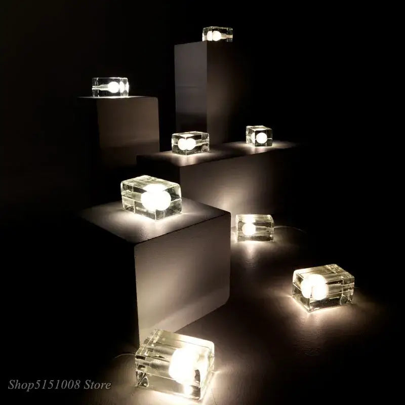 Modern clear glass cube led table lamp bedroom nightlight
