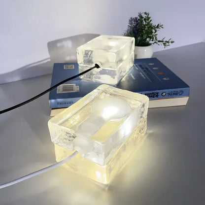 Modern clear glass cube led table lamp bedroom nightlight