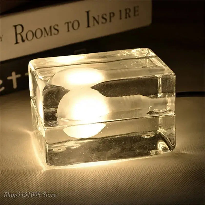 Modern clear glass cube led table lamp bedroom nightlight