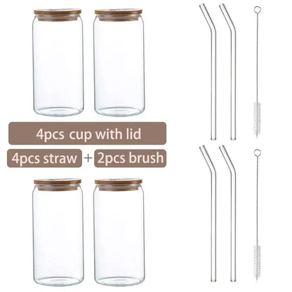Modern clear glass cup with bamboo lid kitchen drinking mug