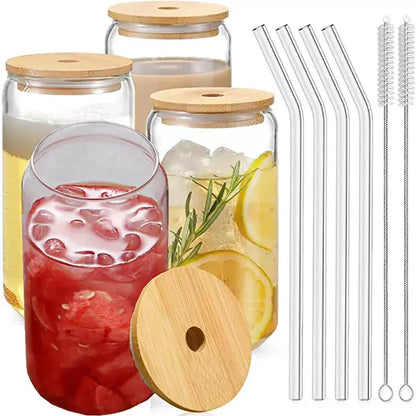 Modern clear glass cup with bamboo lid kitchen drinking mug