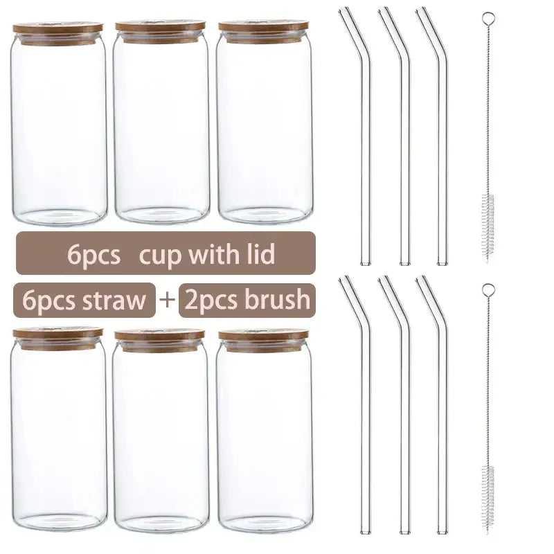 Modern clear glass cup with bamboo lid kitchen drinking mug